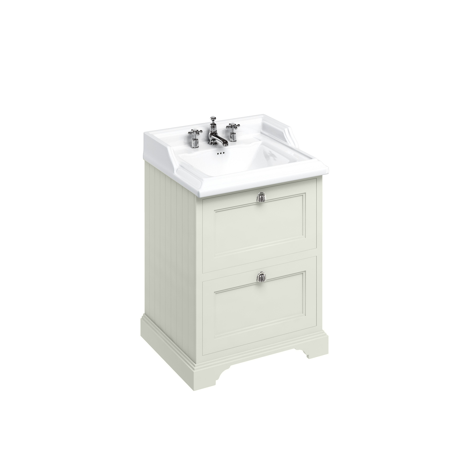 Freestanding 65 Vanity Unit with 2 drawers - Sand and Classic basin 3 tap holes